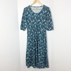 Svaha USA Organic Cotton Mermaid Midi Dress Womens M 3/4 Puff Sleeve Pockets